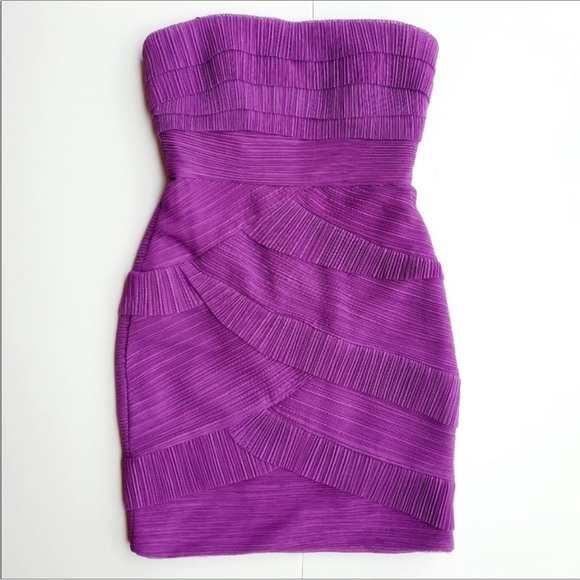 BCBGMaxAzria Jorie in Dark Orchid Ruched Strapless Cocktail Mini Dress Y2K Sz 6 - Picture 5 of 12